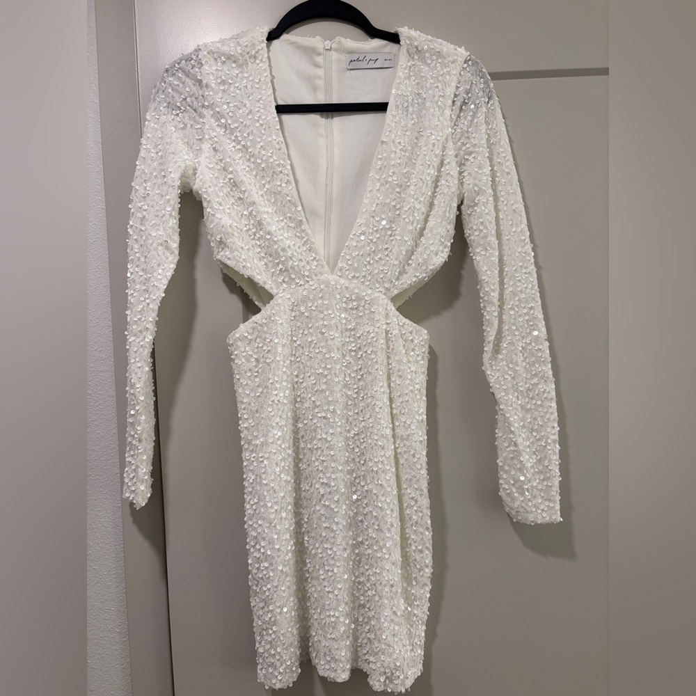 White Sequin Embellished Mini Dress